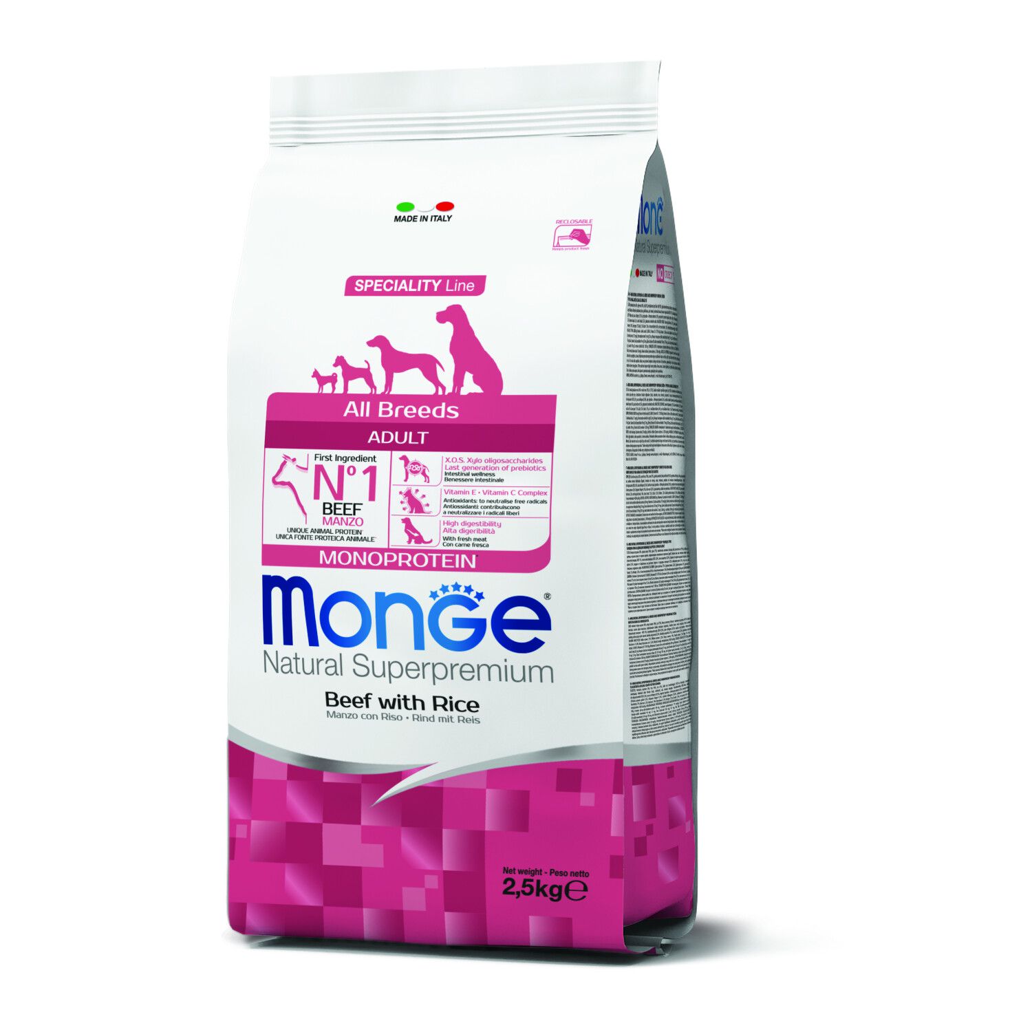 2.5kg Monge all breeds adult beef with rice