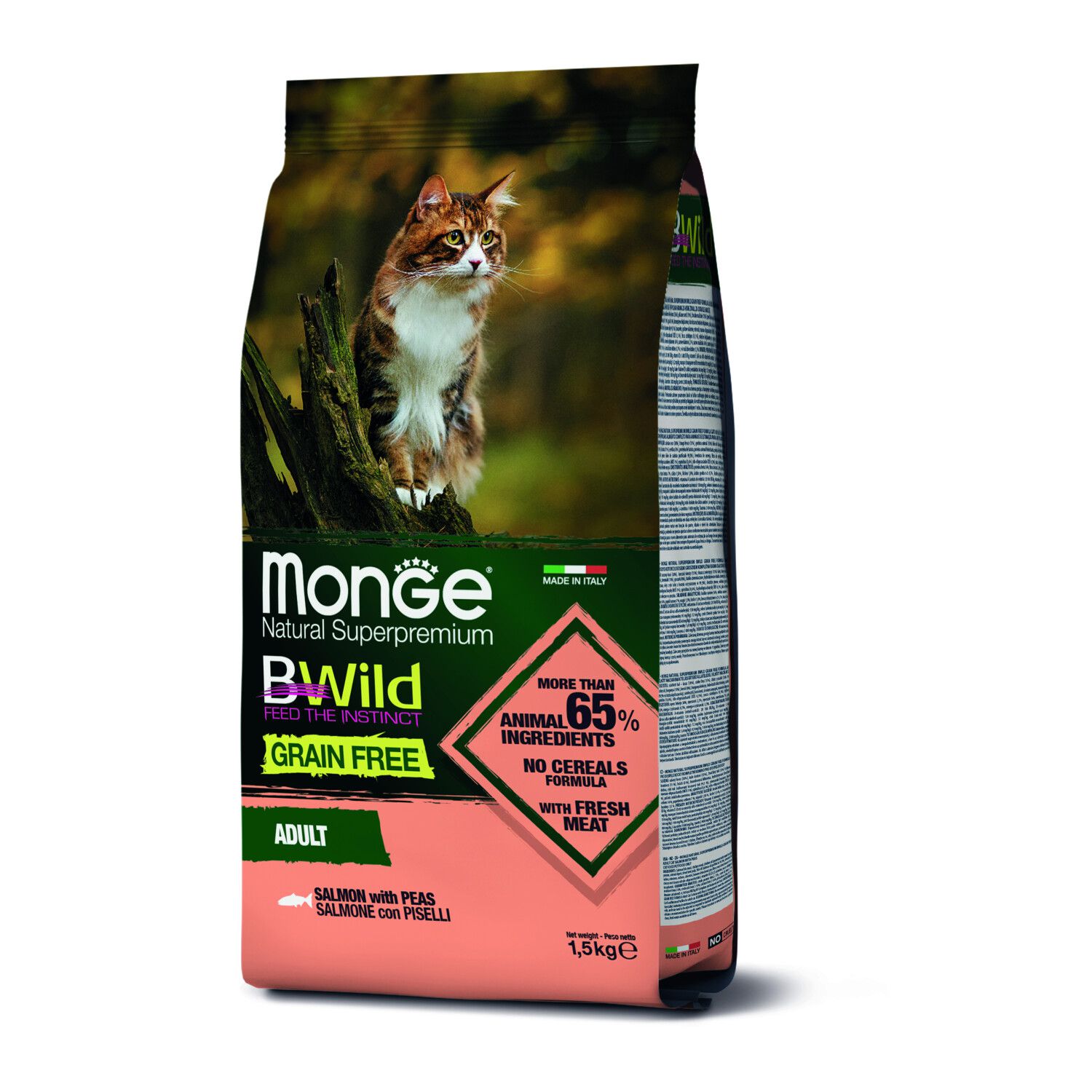 monge bwild adult cat salmon and peas 1 5 kg